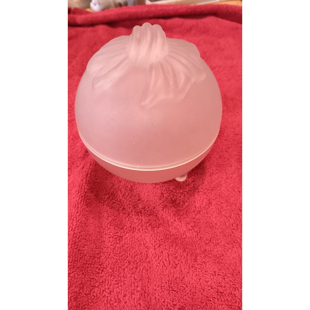 Vintage Pink Satin Glass Trinket Dish Bow On Lid 4” Translucent Dish