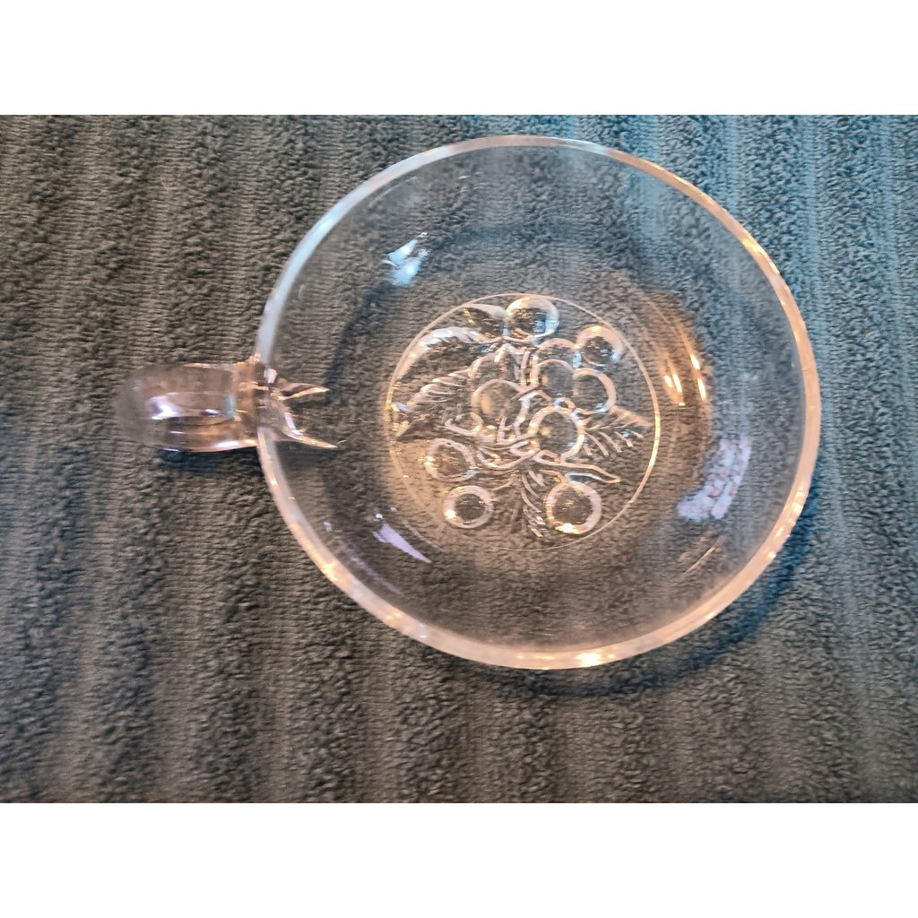 Vintage Imperial Clear Glass Intaglio Fruit 5" Nappy Bowl Handle