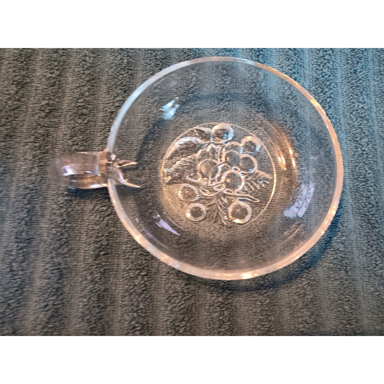 Vintage Imperial Clear Glass Intaglio Fruit 5" Nappy Bowl Handle
