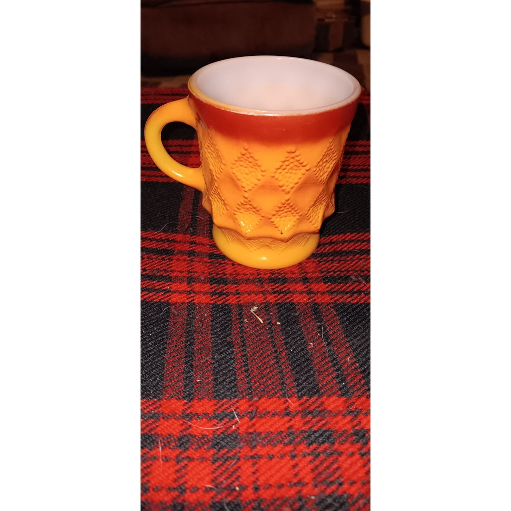 Vintage Fire King Anchor Hocking Coffee Mug Cup Kimberly Diamond Orange
