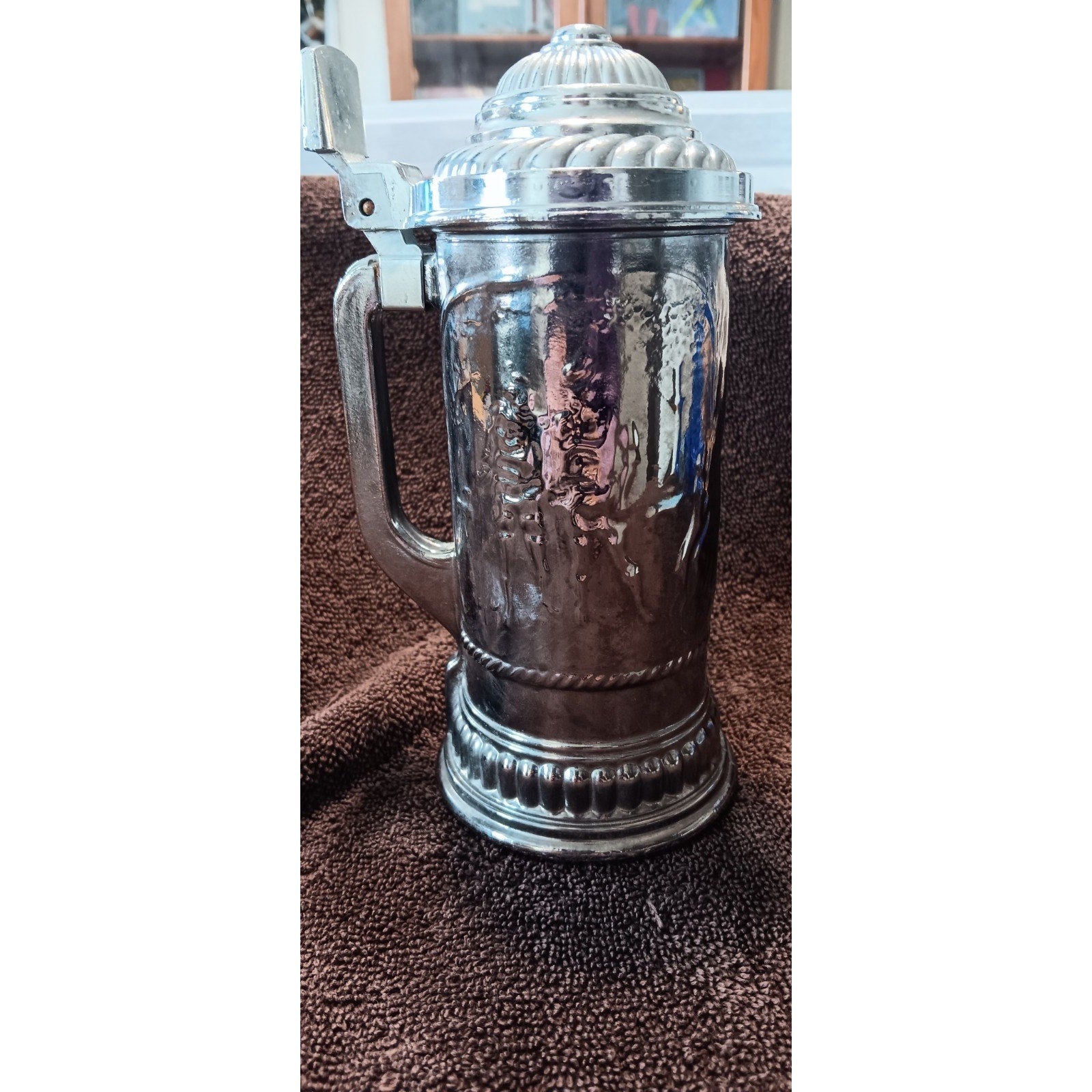 Nova Glass Stein Lidded German Scenery 7" Nice Condition Rare
