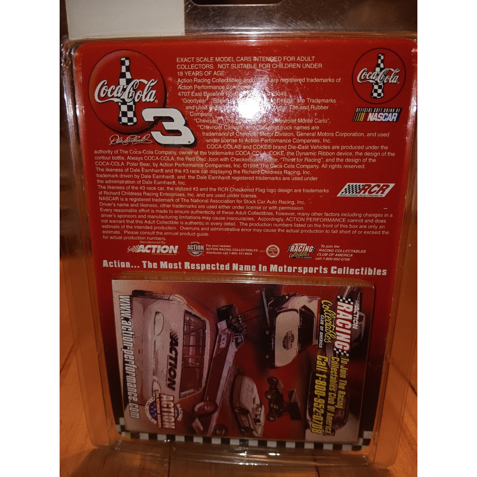 Dale Earnhardt Coke Action 1:64 Racecar 1998 Nascar #3 Coca Cola Car