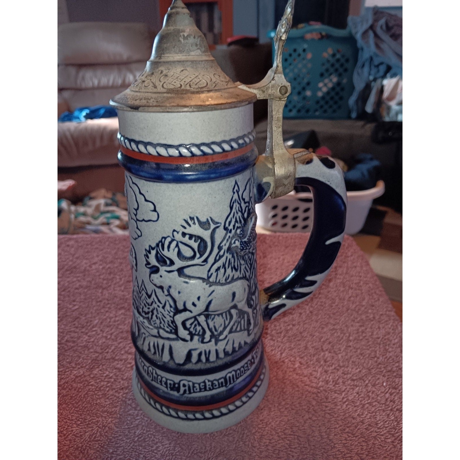Avon Lidded Beer Stein 1976 Handcrafted in Brazil by Ceramarte Mountain Animals