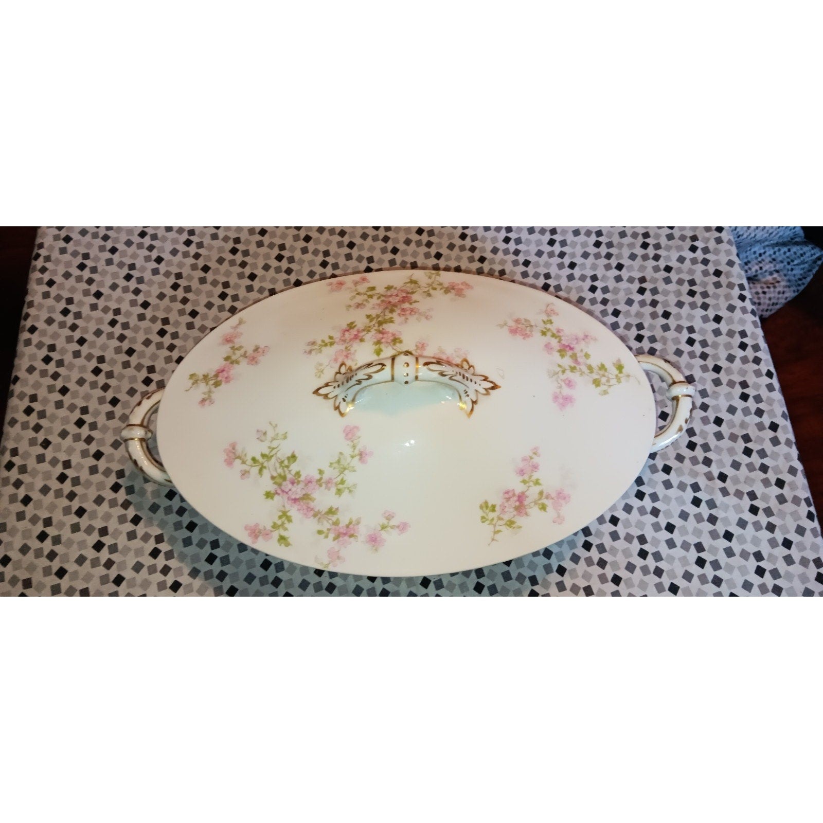 VTG Limoges France Porcelain Pink Floral Soup Tureen W/ Lid Serving Antique Veg