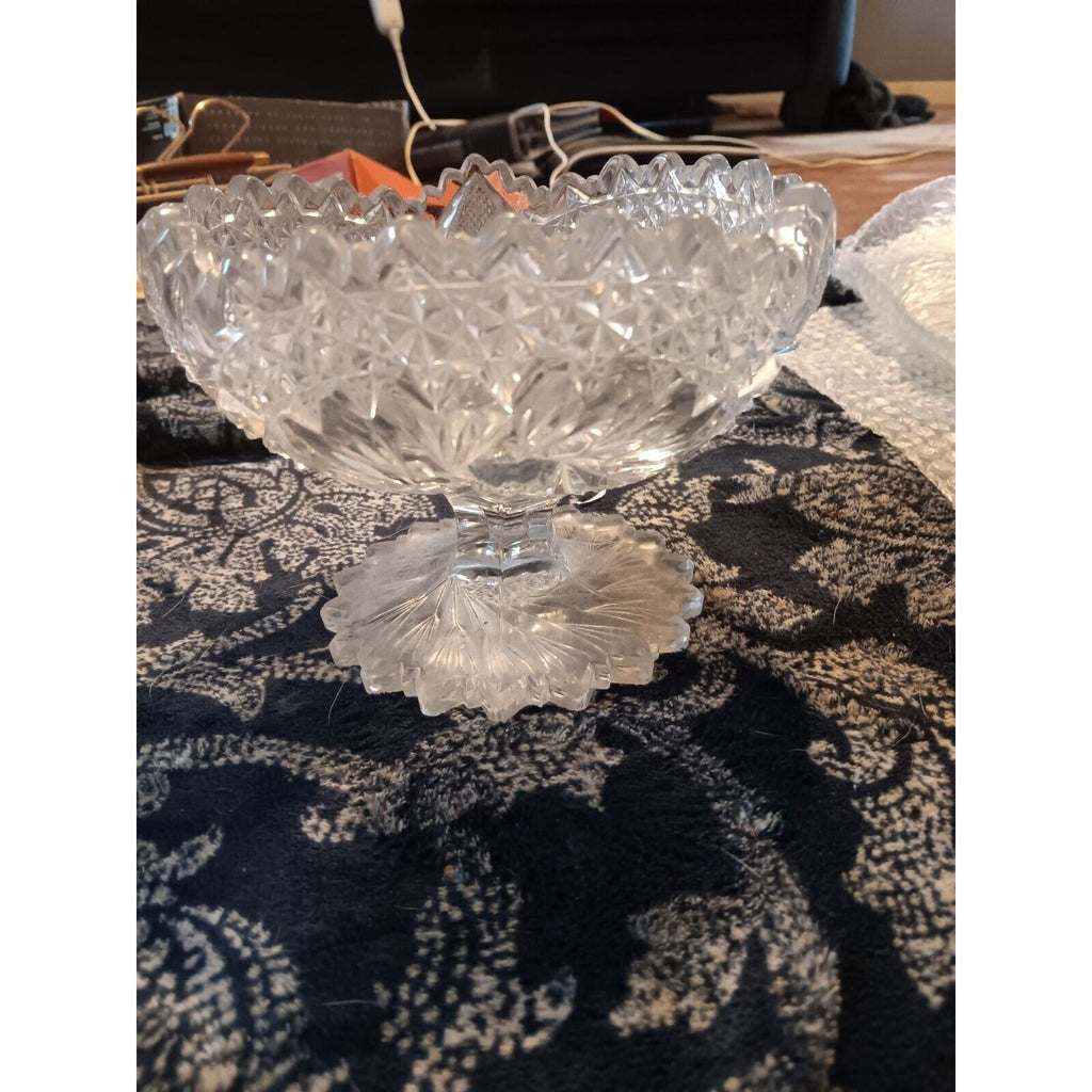 Vintage EAPG Pressed Glass Pattern of the Stars Pedestal Compote Bowl Sawtooth