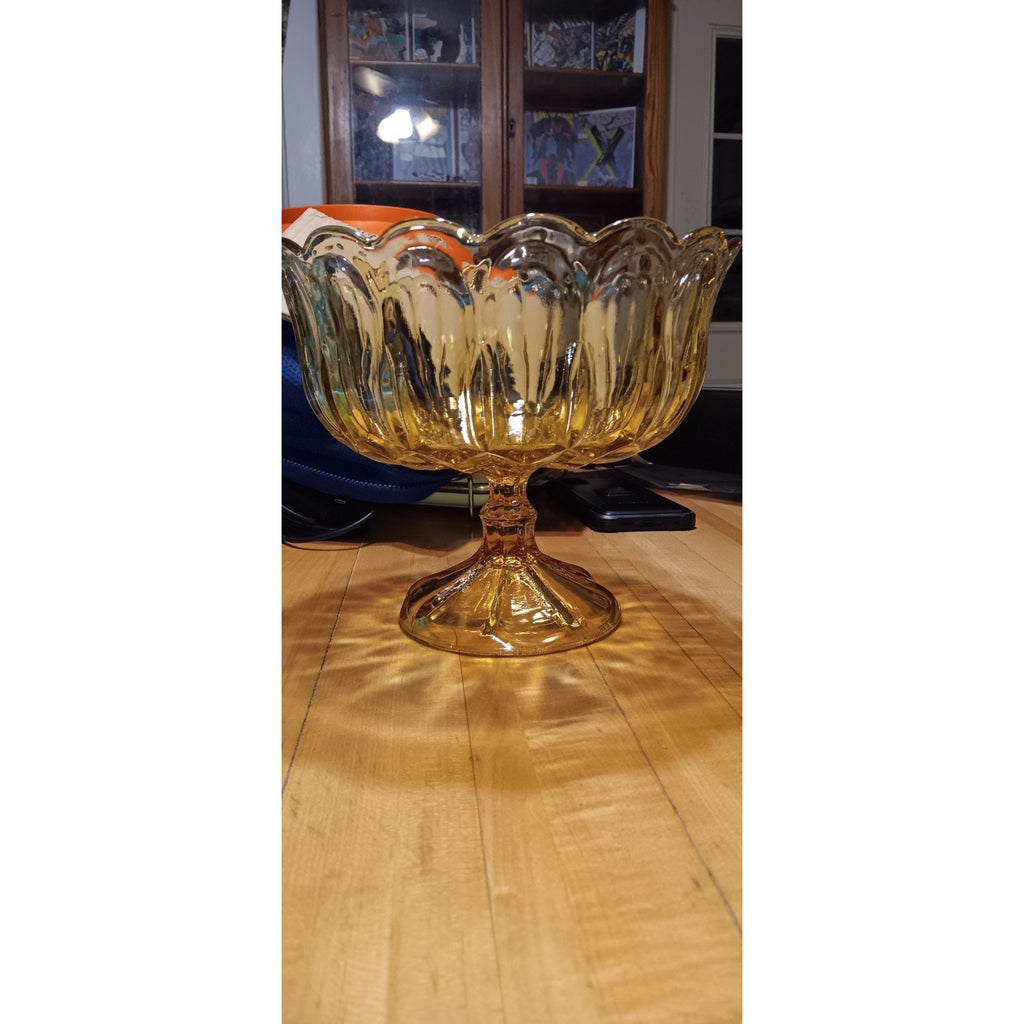 Anchor Hocking Glass Amber Fairfield Footed Compote Pedestal Bowl Centerpiece