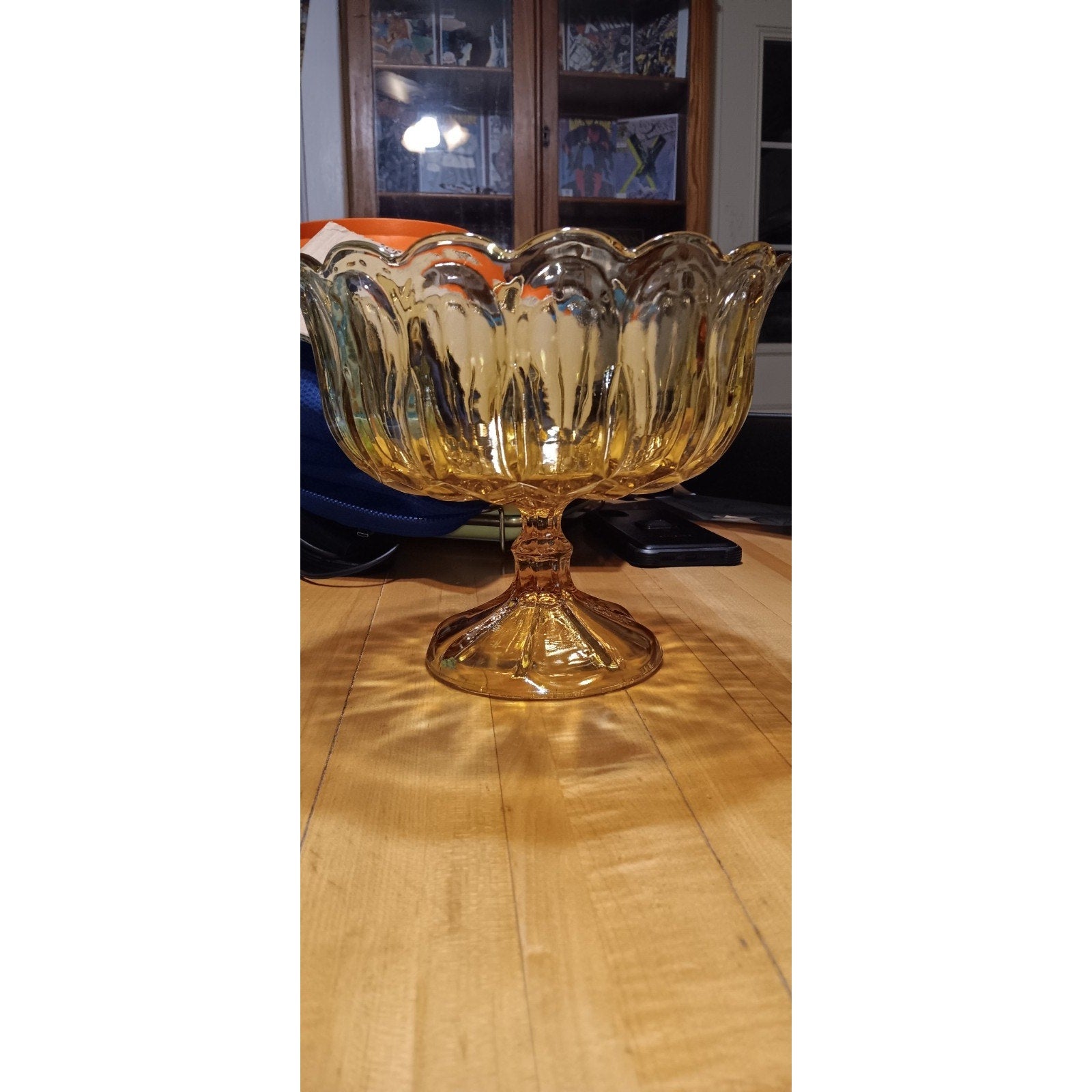 Anchor Hocking Glass Amber Fairfield Footed Compote Pedestal Bowl Centerpiece