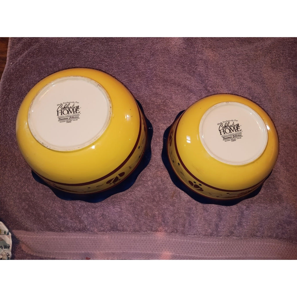Set Of 2 CELEBRATING HOME Ceramic Stoneware Floral Salad Nesting Bowls 9.5 X 5”