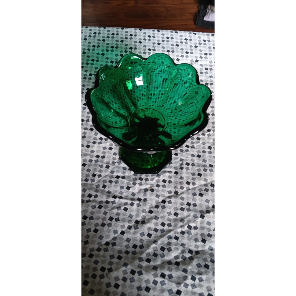 Vintage Emerald Green Glass Compote Bowl