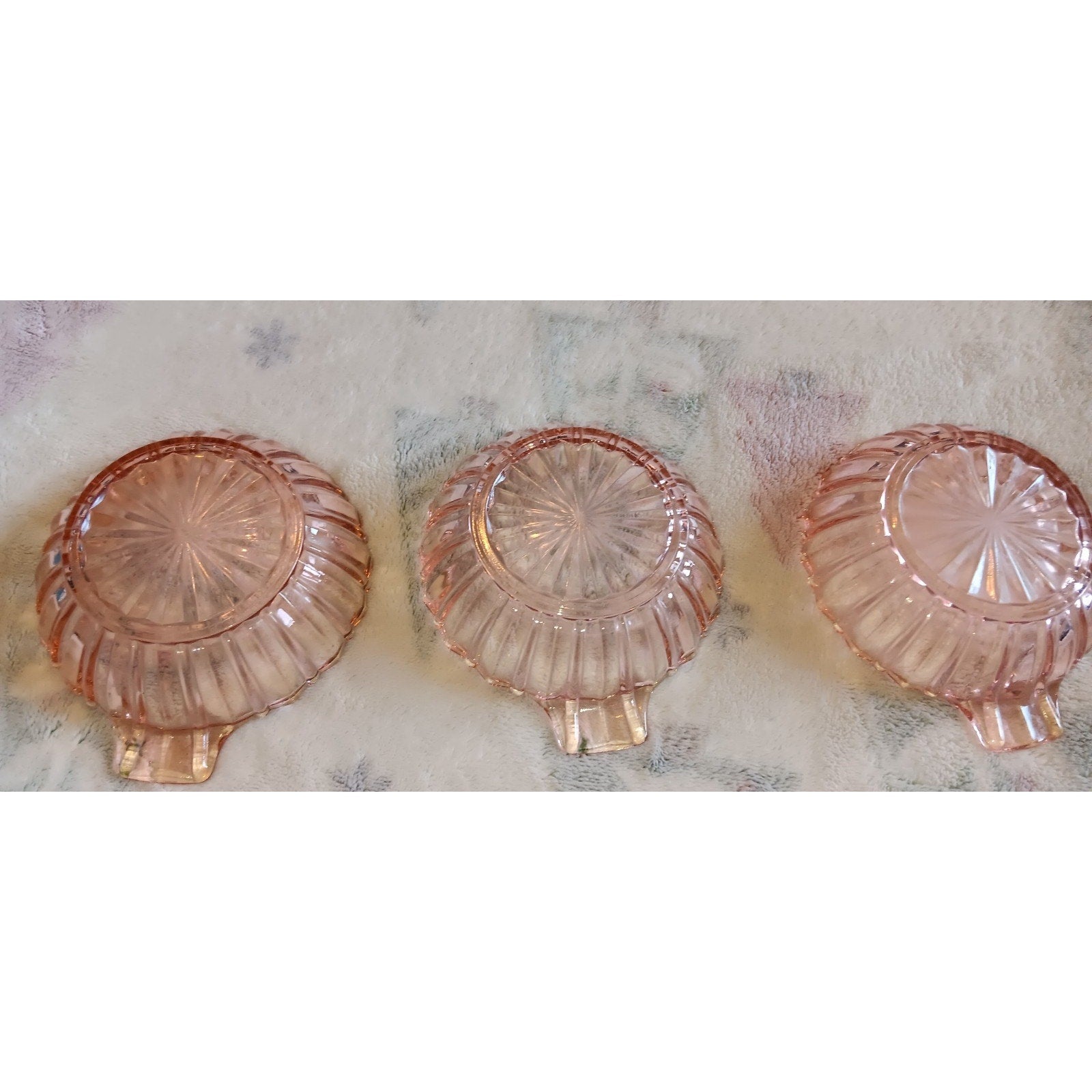 3 Anchor Hocking “Fortune” Pink Depression Small Dessert or Berry Handled Bowls