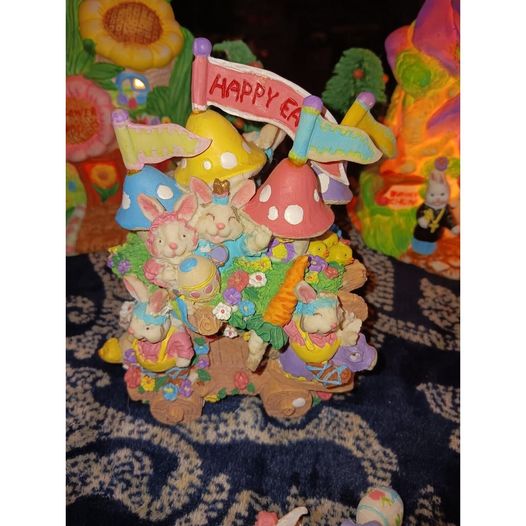 Lighted Easter Village Porcelain Houses Figures 21 Pc See Pics Really Nice