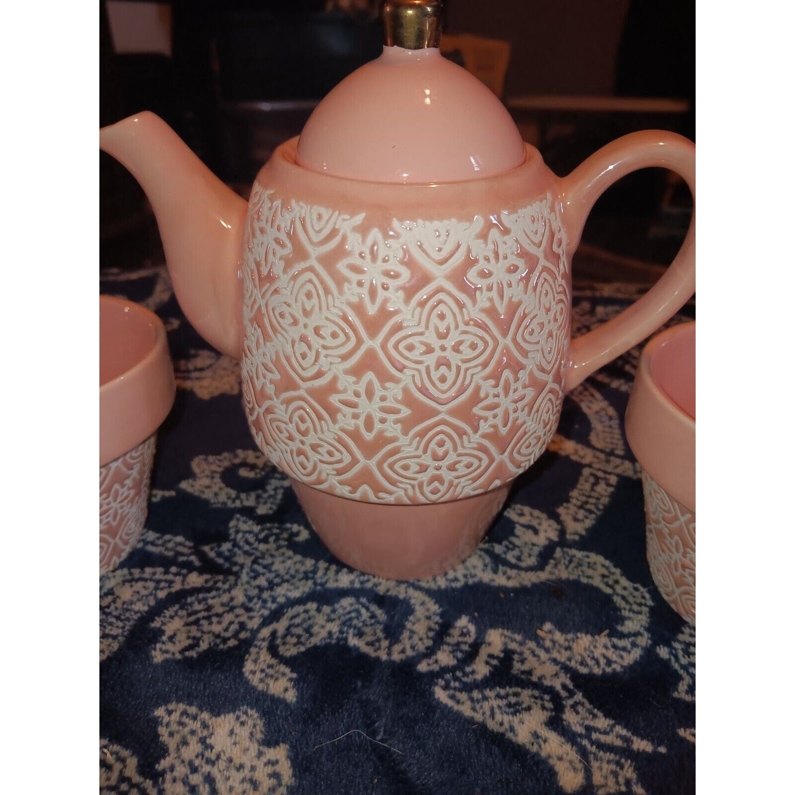 Pinky Up ~ Tea for Two Set in Pink and White Teapot Mugs Ceramic