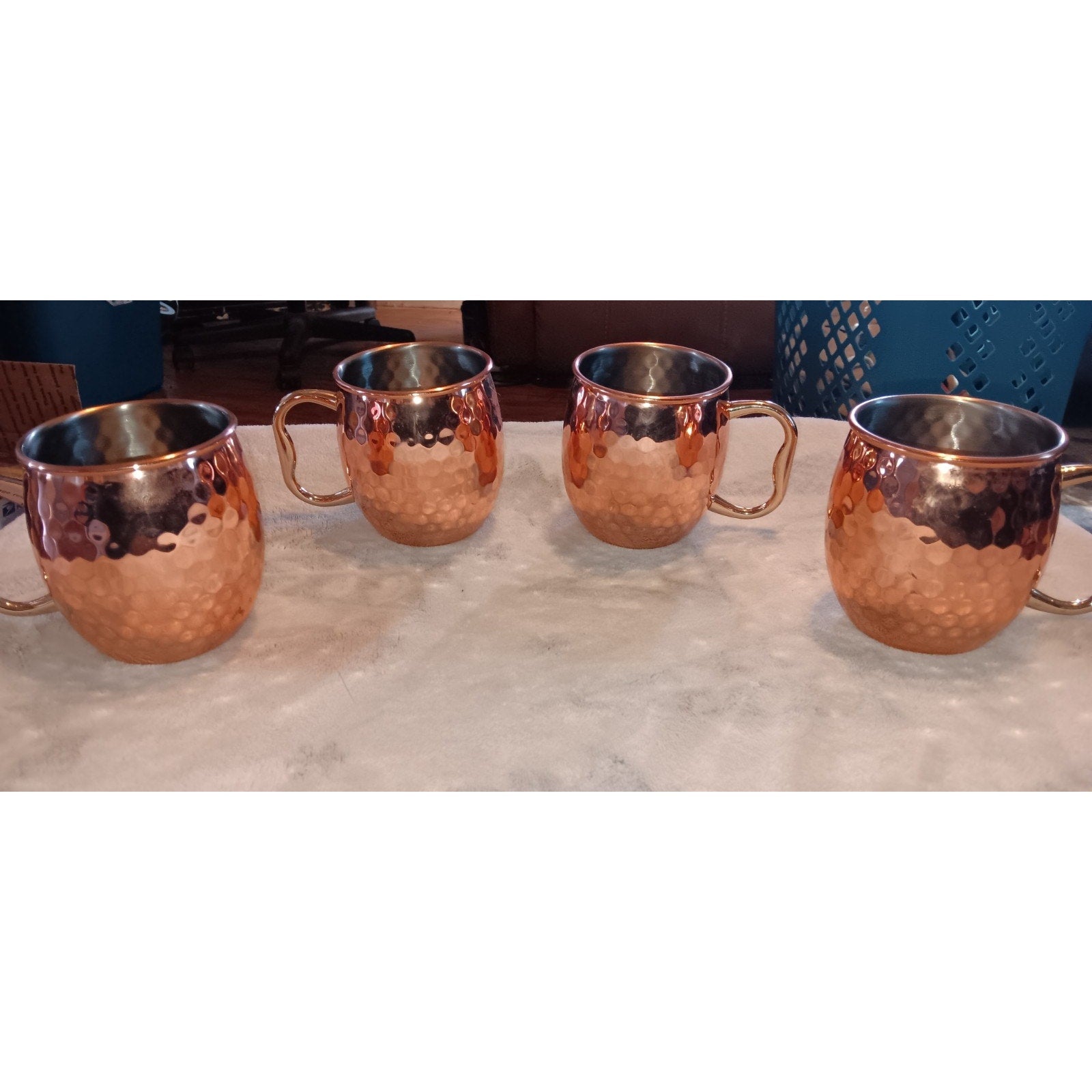 Set of 4 Hammered Copper Moscow Mule Drink Cocktail Mugs - Stainless Steel Lined
