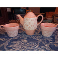 Pinky Up ~ Tea for Two Set in Pink and White Teapot Mugs Ceramic