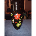 Decorative gold trim vase with flower design black 10” Height Made In Japan