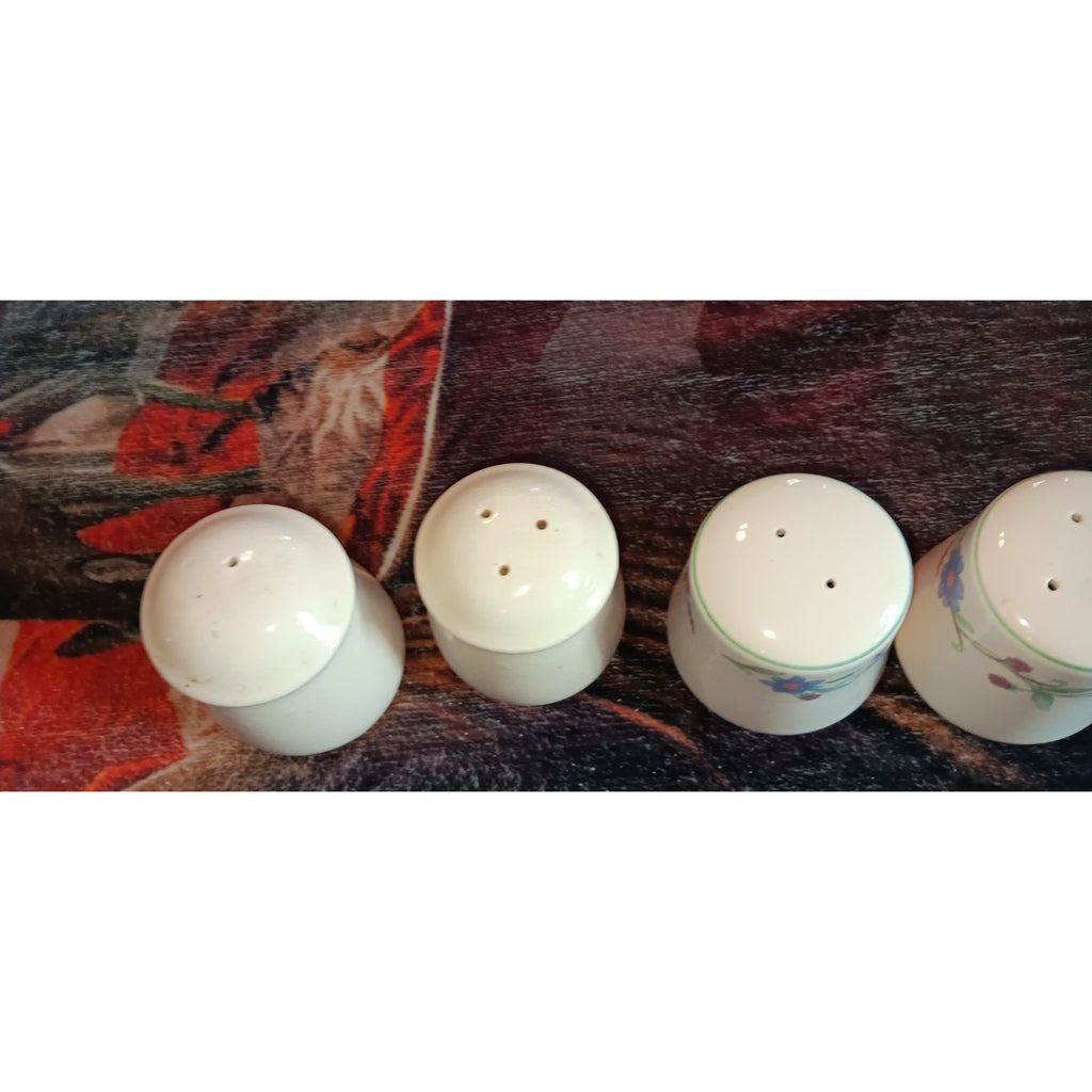 Lot Of 4 Floral And Dutch Tulip Pattern Ceramic Salt & Pepper Shakers Vintage