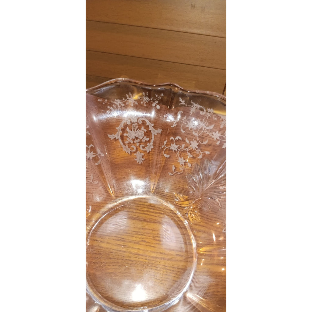 Fostoria Navarre Bowl 12.5 Elegant Footed Floral Etched W/ Baroque Wing Flar VTG