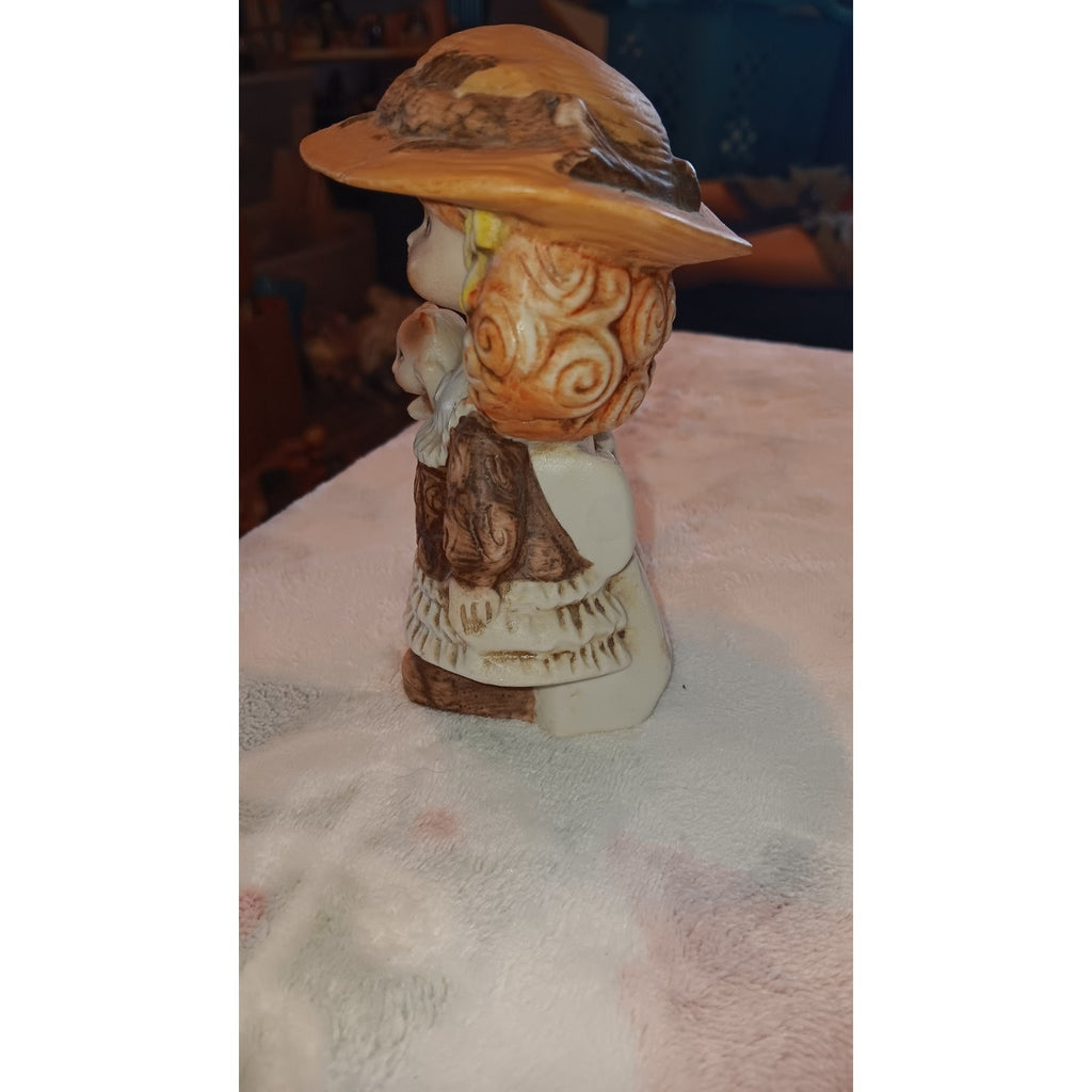 Holly Hobby Girl with Cat & Large Floral Hat Vintage Porcelain Figurine 1970s