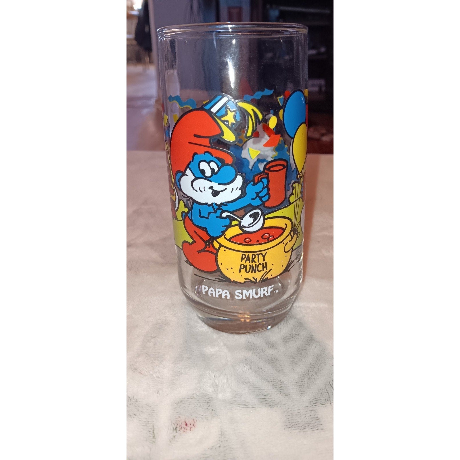 Vintage 1983 Peyo Smurfs Papa Smurf Collectible Drinking Glass Party Punch