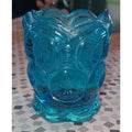 Vintage L E Smith Blue Glass Moon & Stars Toothpick Holder w/Ruffled Bottom