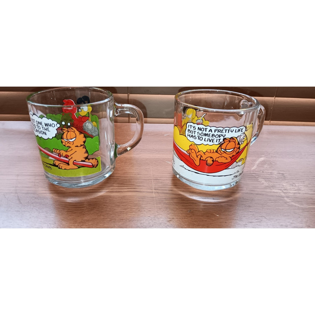Garfield Glass Coffee Mugs Lot Of 2 Jim Davis Odie 1978