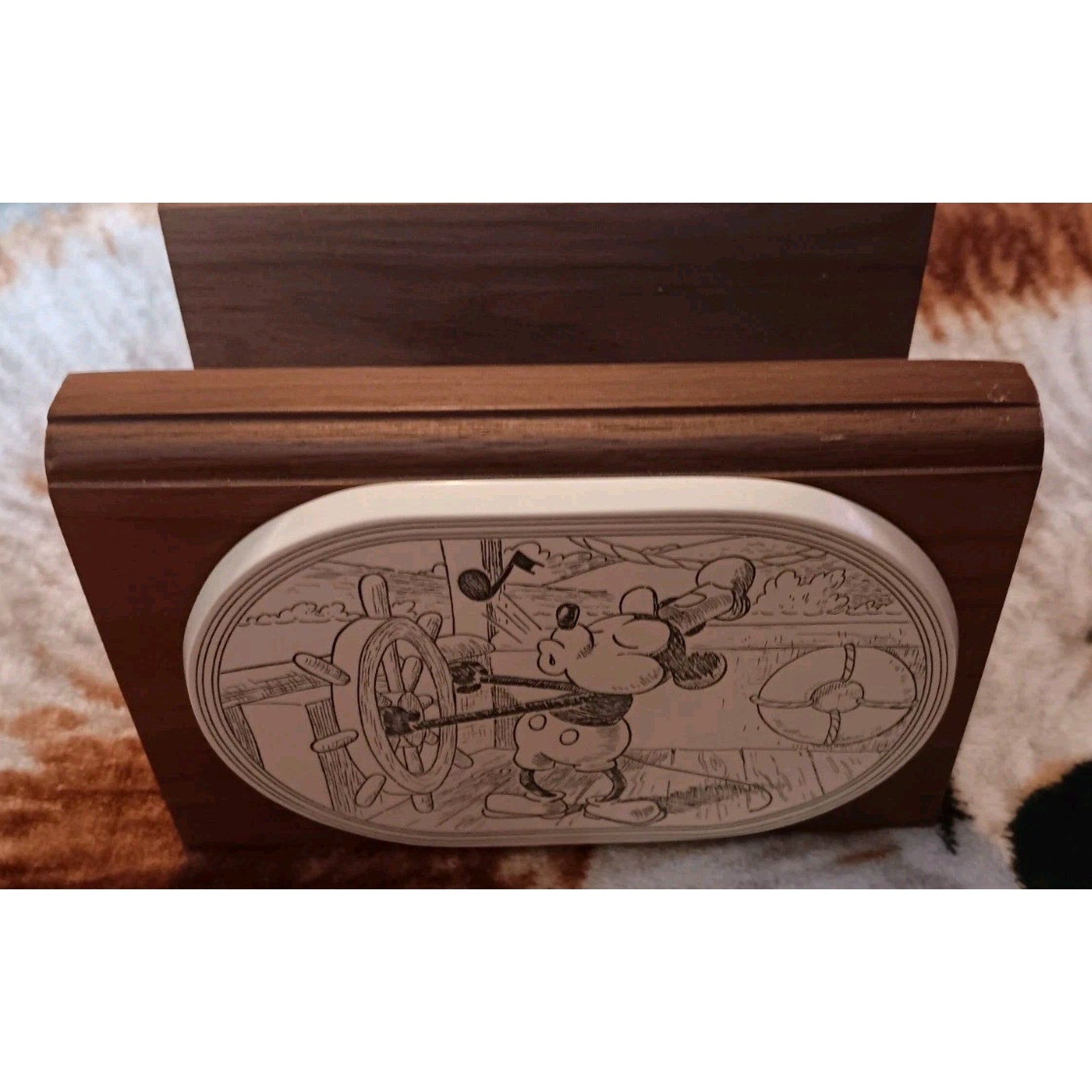 Rare Vintage Walt Disney Steamboat Willie Whistling Mickey Wooden 6" Wide Napkin