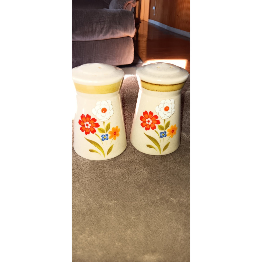 Vintage Flower Salt & Pepper Shaker Set Orange Blue Yellow Green Large 4" Japan