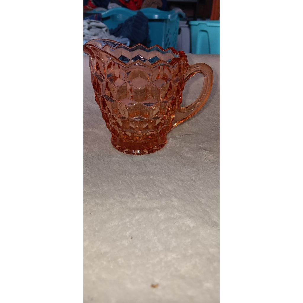 Vintage Indiana Whitehall Glass Cubist 4" Tall Heavy Creamer Pink Peach 1960's