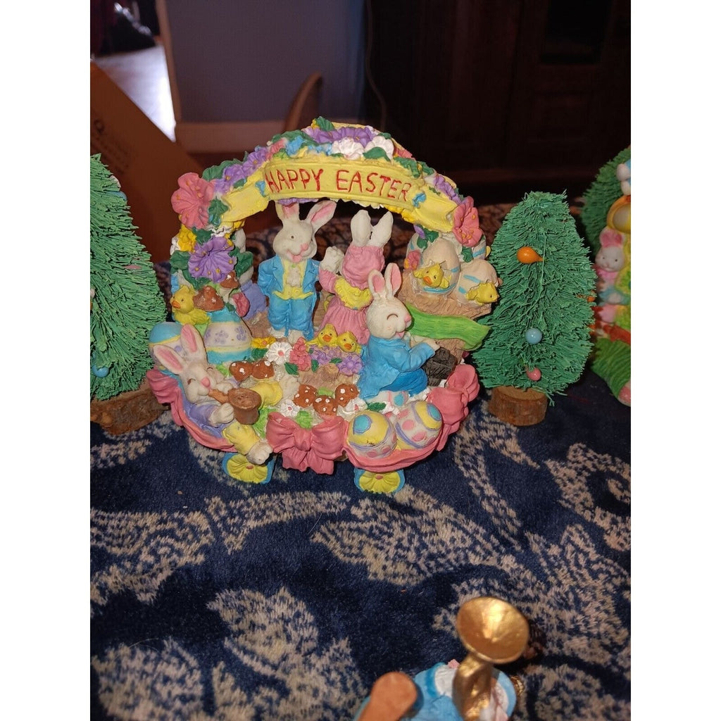 Lighted Easter Village Porcelain Houses Figures 21 Pc See Pics Really Nice