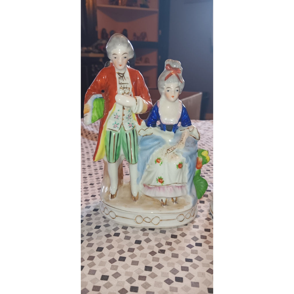 Occupied Japan Colonial Couple Ceramic Figurine 7.5 Inches