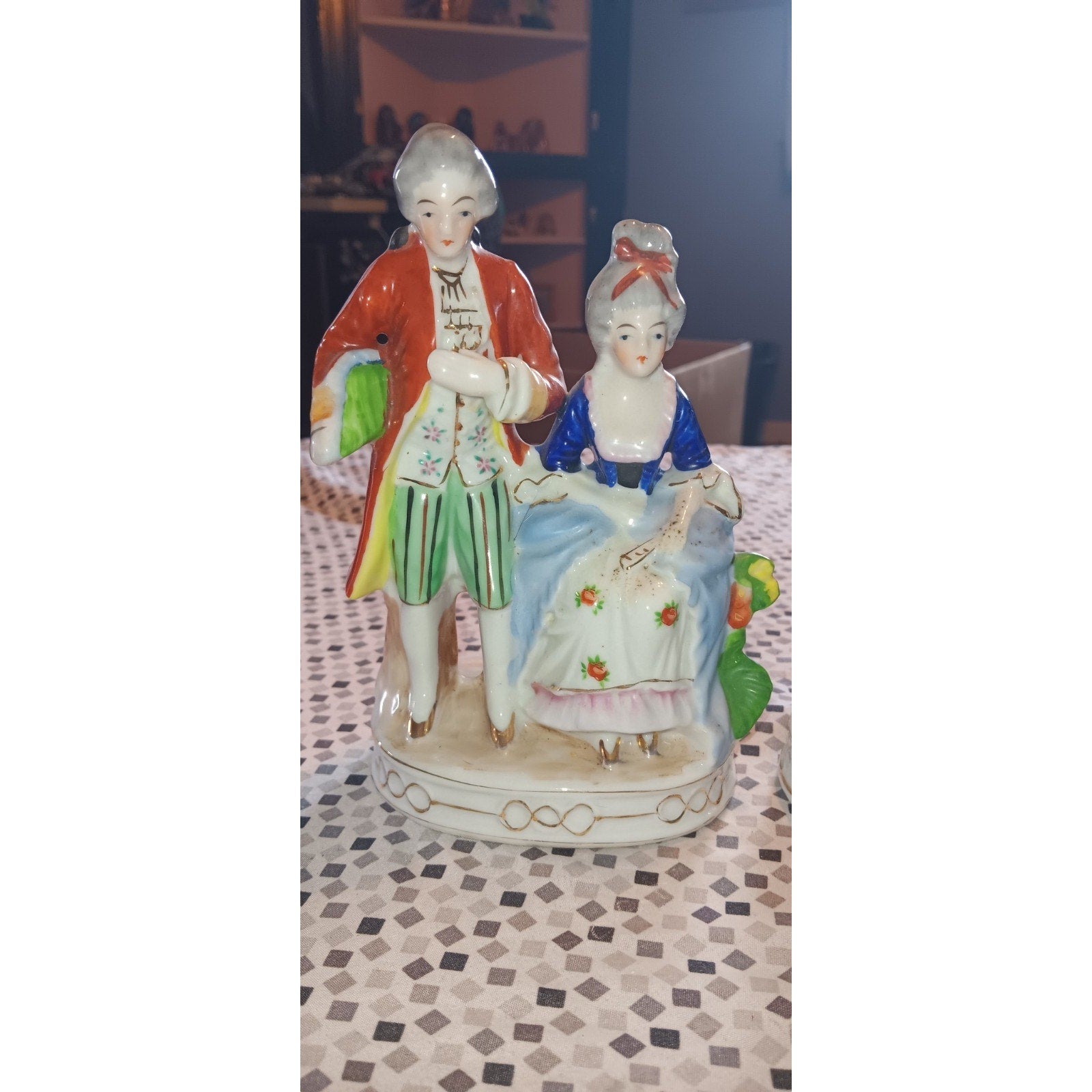 Occupied Japan Colonial Couple Ceramic Figurine 7.5 Inches