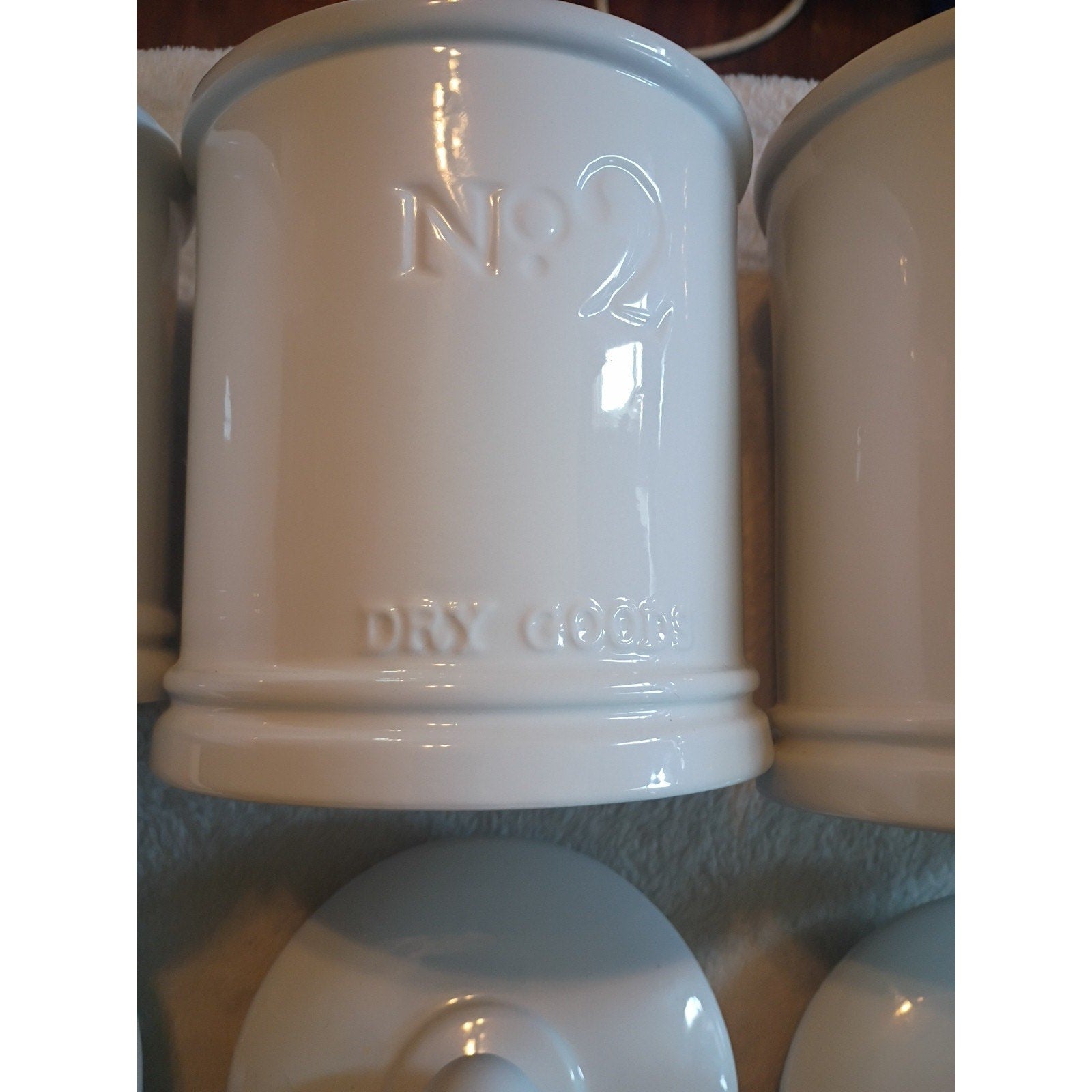 Fitz And Lloyd Milk White Canister Set Of 3 No1,2,3 With Lids Complete Set