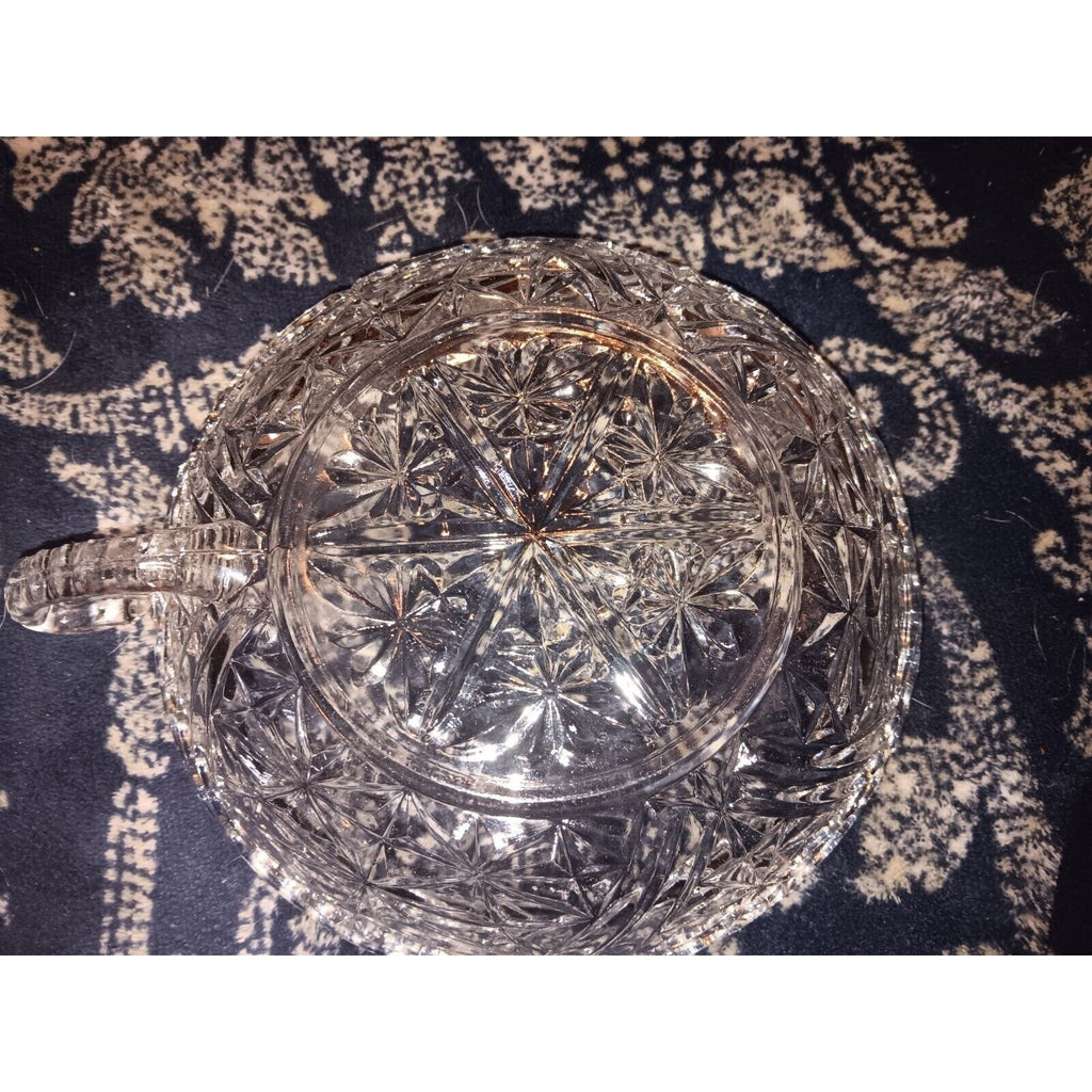 Vintage Cut Glass Dish W Handle 6” X 6”