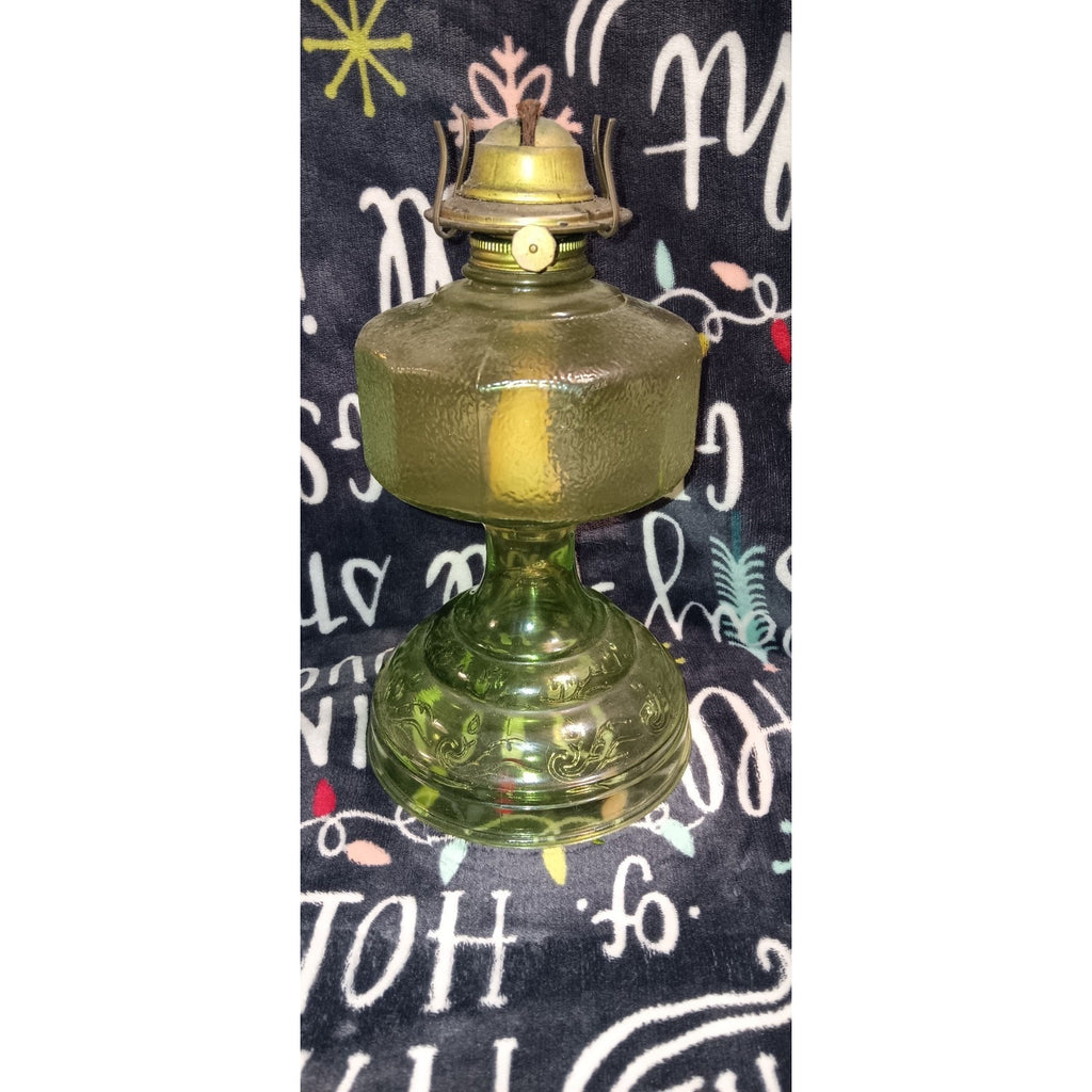 Antique Green Glass Kerosene Oil Lamp Pedestal Base