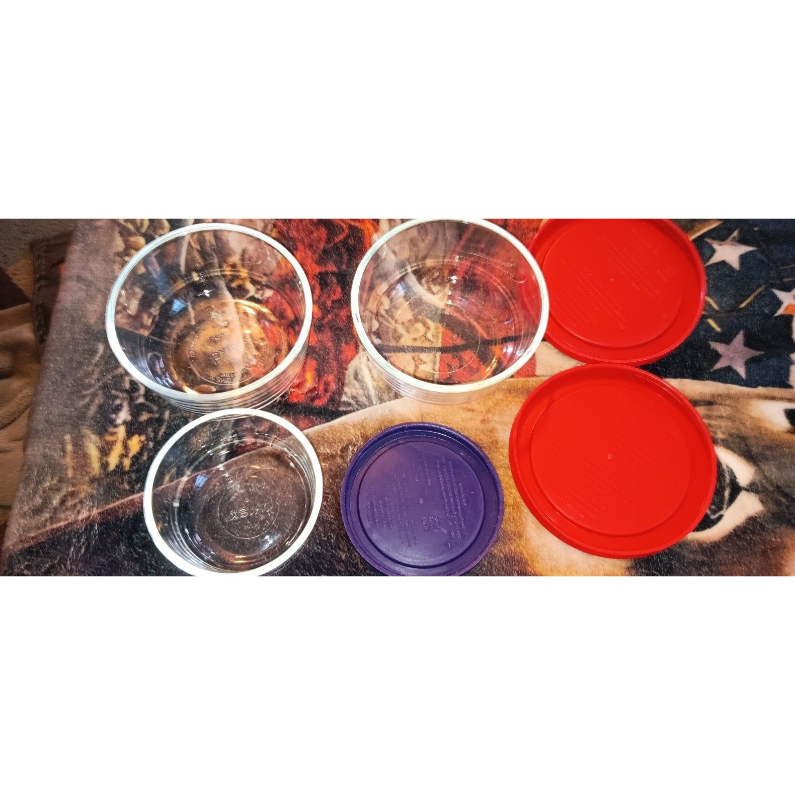 Set of 3 PYREX- 2-2 Cup & 1-1 Cup Glass Containers With Lids Microwave Safe