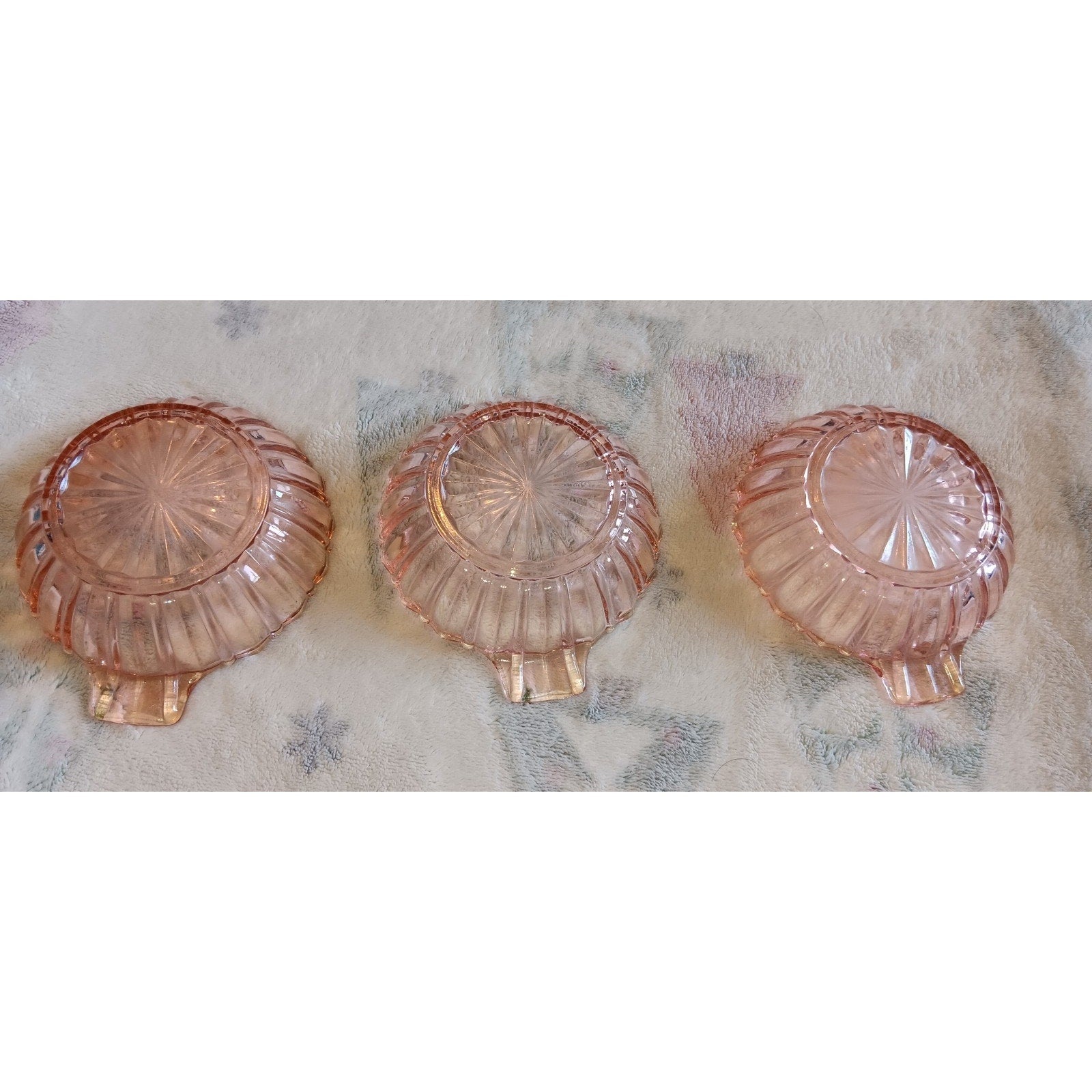 3 Anchor Hocking “Fortune” Pink Depression Small Dessert or Berry Handled Bowls