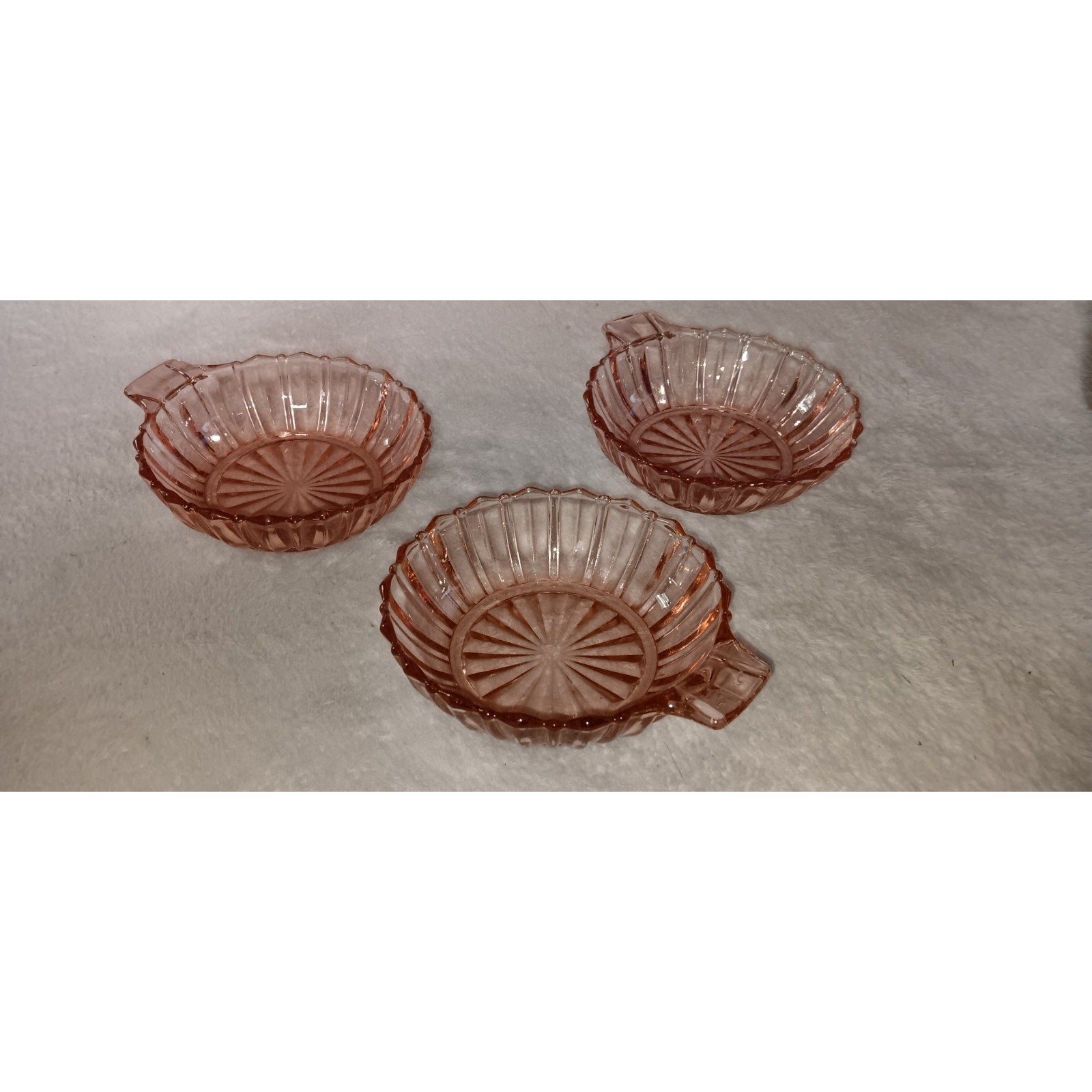 3 Anchor Hocking “Fortune” Pink Depression Small Dessert or Berry Handled Bowls