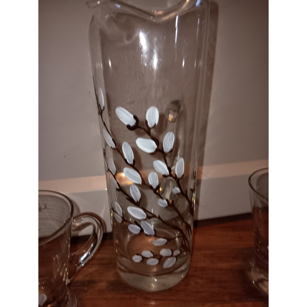 Handpainted Pitcher And 2 Cups No Chips In Great Condition Nice Little Set
