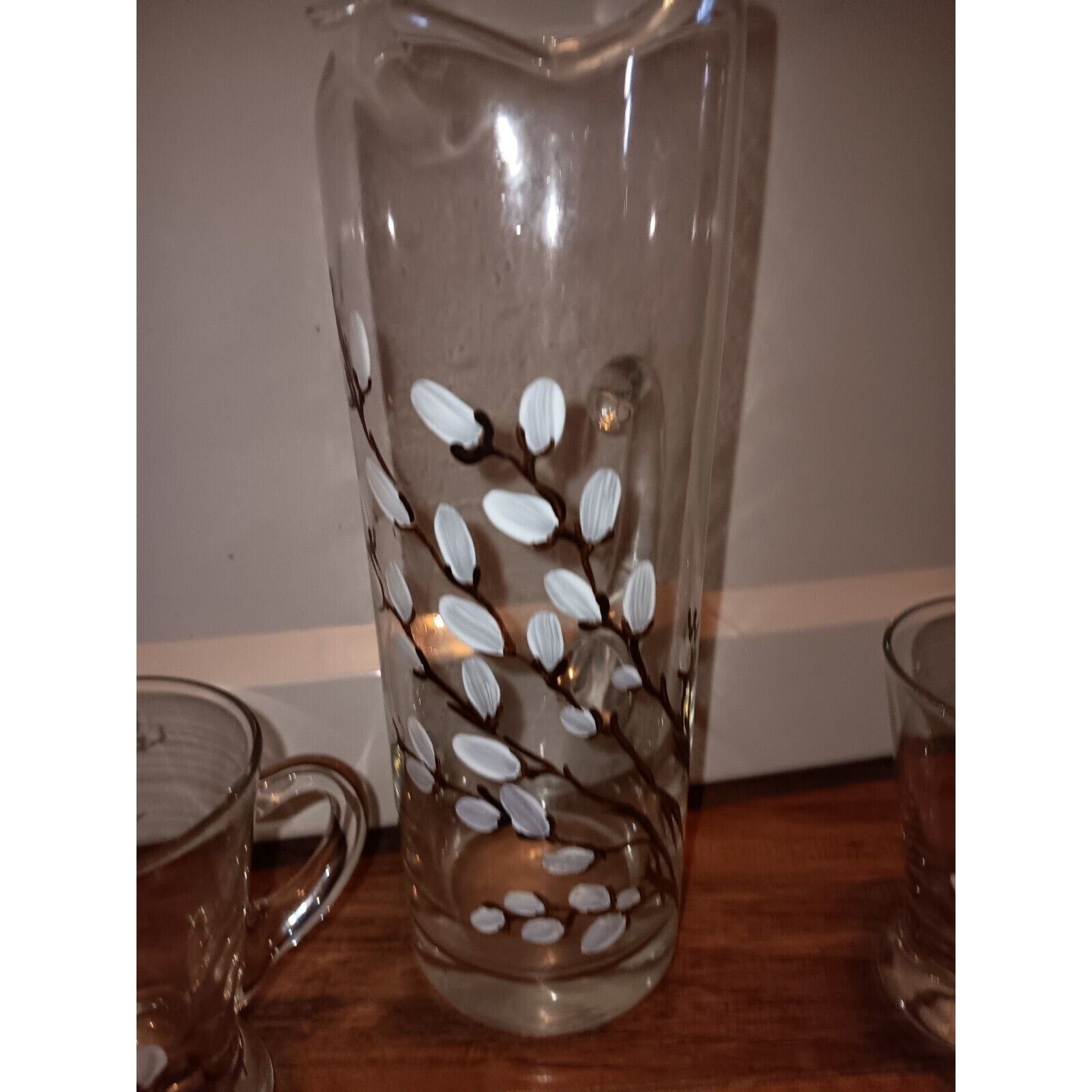 Handpainted Pitcher And 2 Cups No Chips In Great Condition Nice Little Set