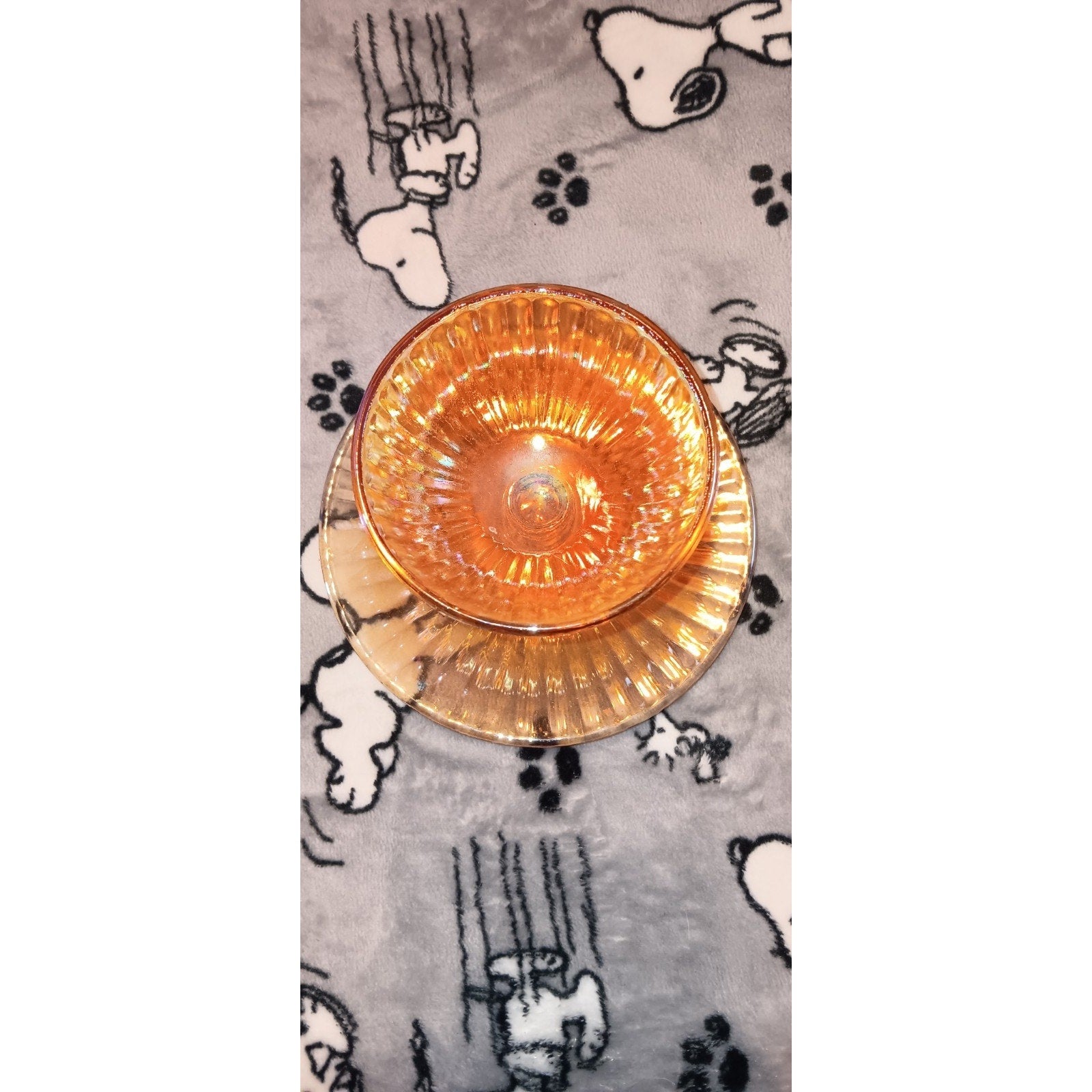 1920s Marigold Carnival Glass Sherbet Dish With Underplate