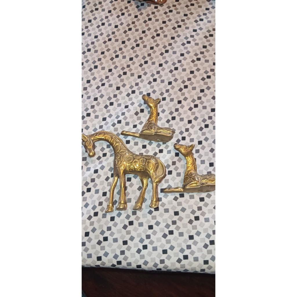 Miniature Brass Giraffe Figurines, Mother and Baby Statues