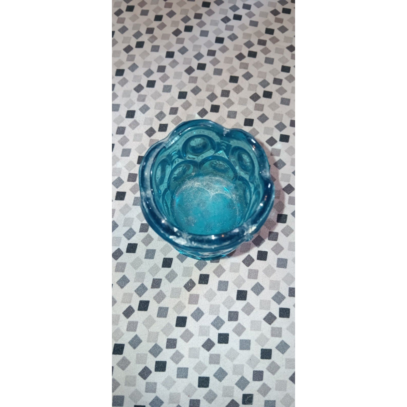 Vintage L E Smith Blue Glass Moon & Stars Toothpick Holder w/Ruffled Bottom