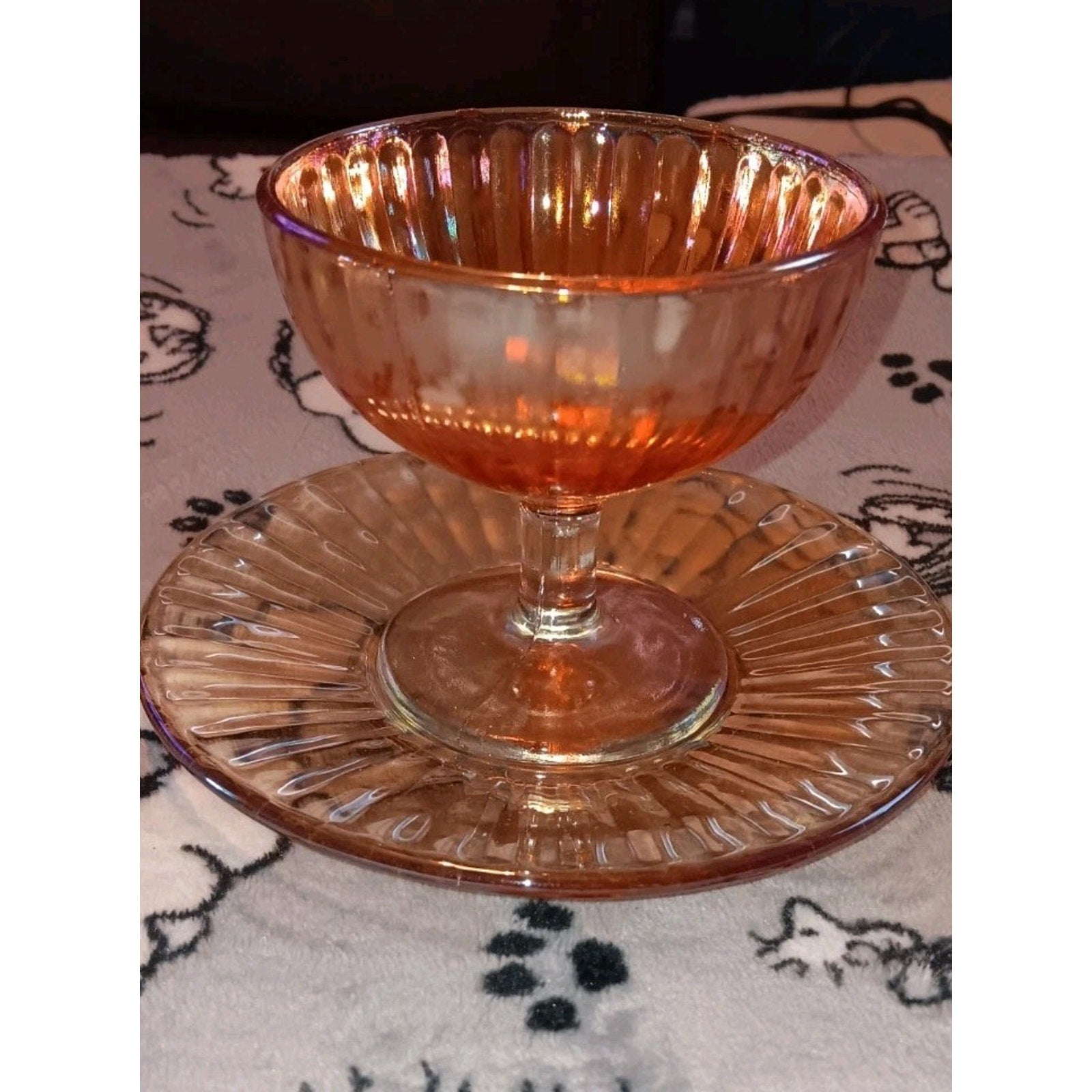 1920s Marigold Carnival Glass Sherbet Dish With Underplate