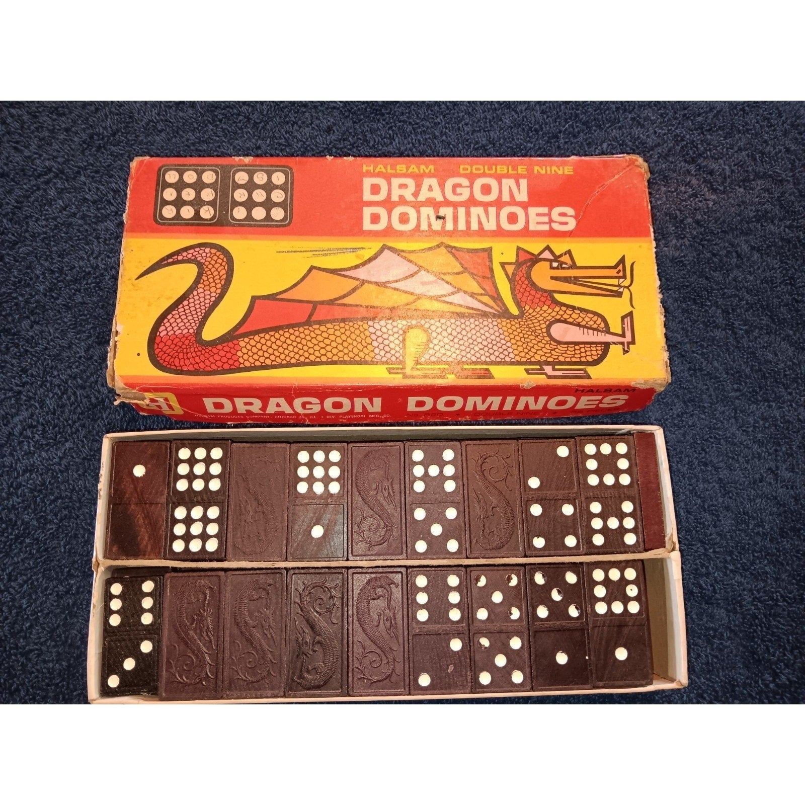 Vintage Dragon Dominoes by Halsam No. 920 Double Nine 55 Pieces Complete Set