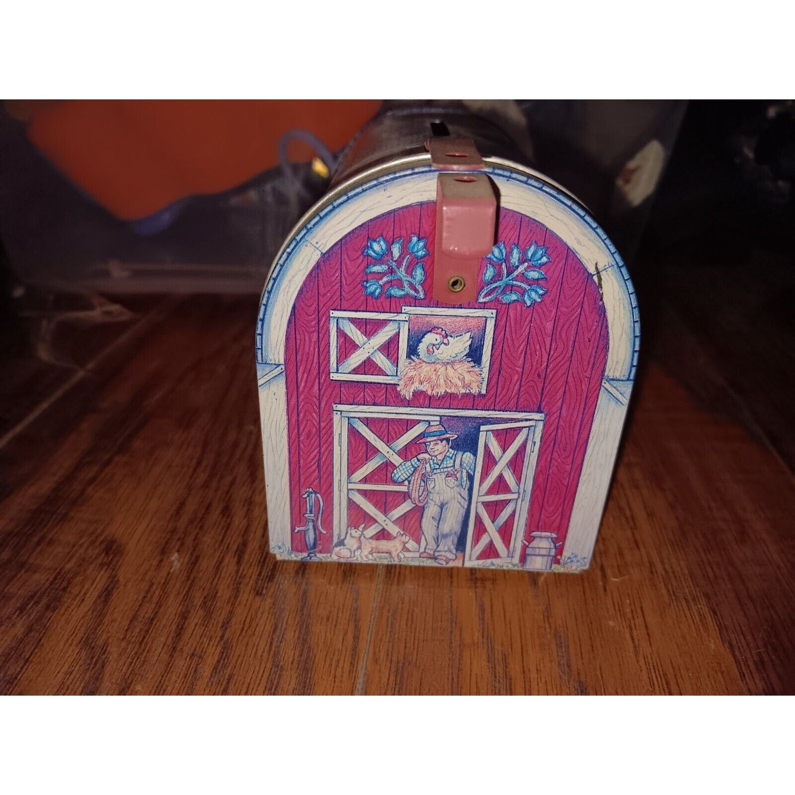 Vintage Red Barn Bank Mailbox - Tin Metal - 5 1/4” X 3 3/4” X 3 1/4”