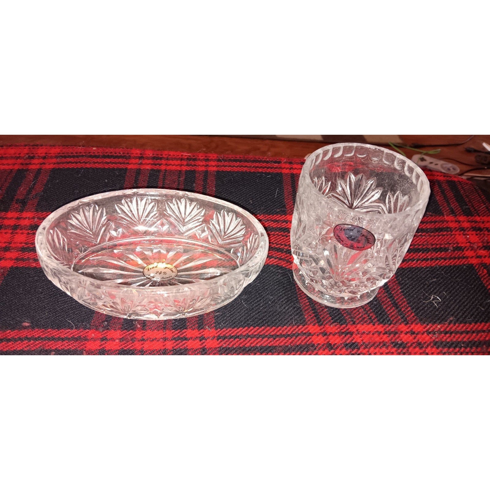 24% Lead Crystal Tumbler And Dish Made In TAIWAN Great Condition