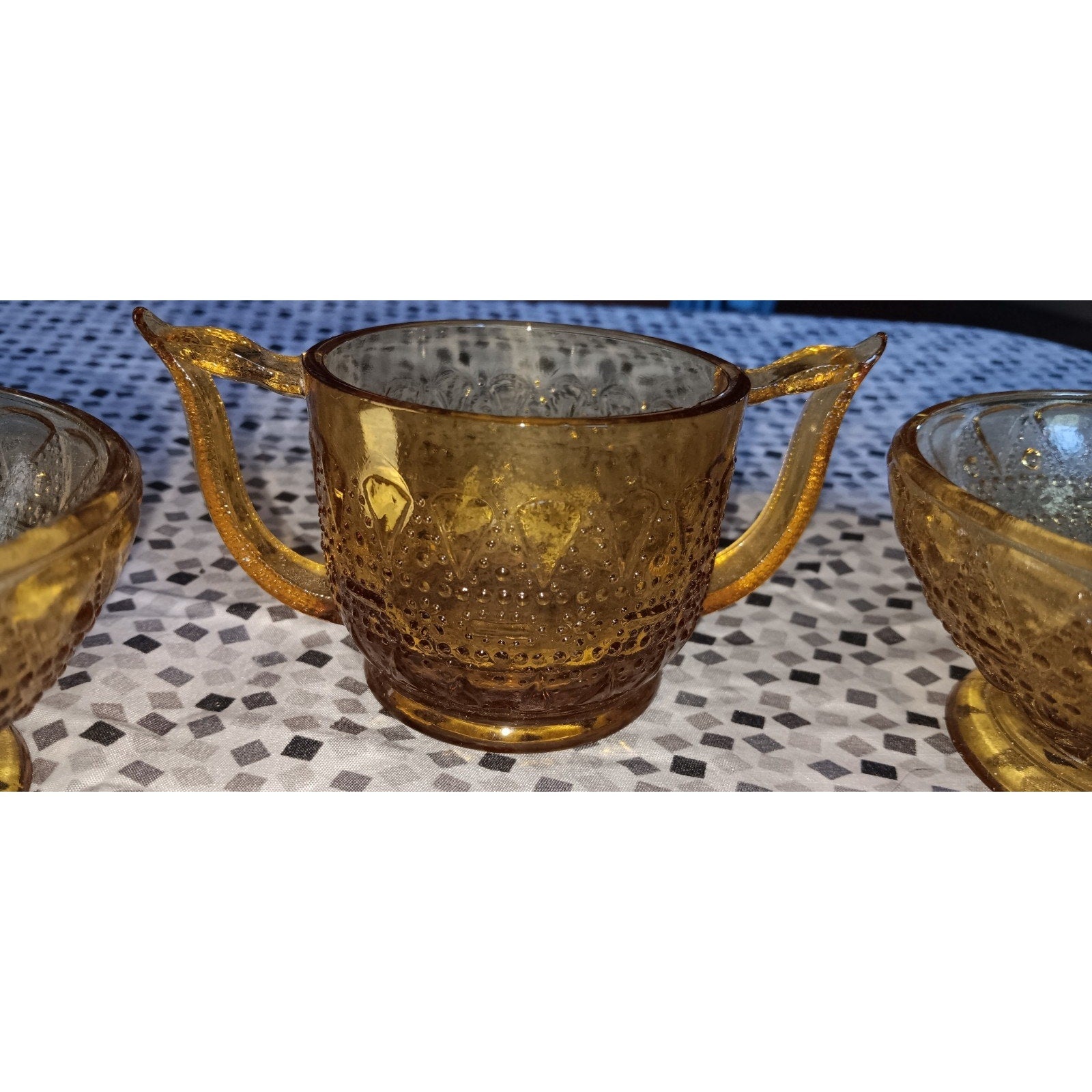 Amber Dessert Bowls And Sugar Bowl