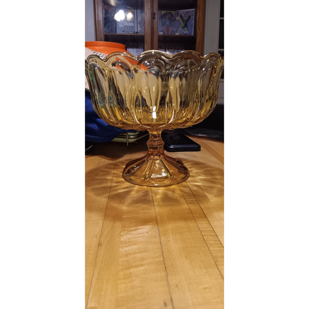 Anchor Hocking Glass Amber Fairfield Footed Compote Pedestal Bowl Centerpiece