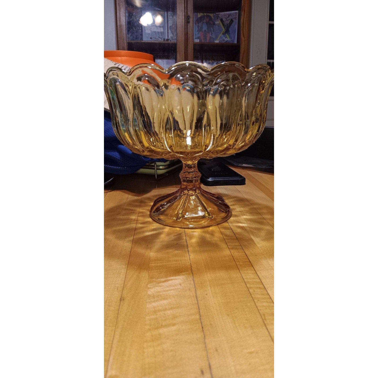 Anchor Hocking Glass Amber Fairfield Footed Compote Pedestal Bowl Centerpiece