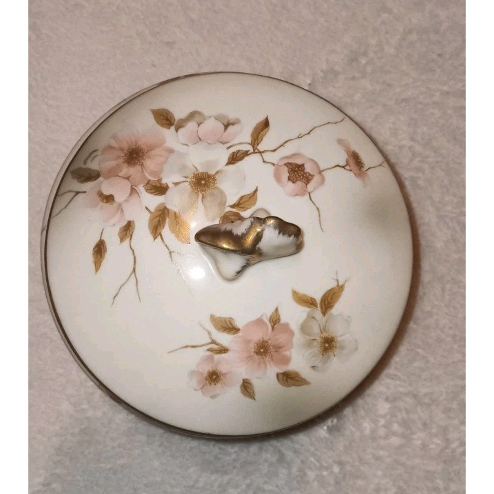 Vintage Nippon Porcelain Footed Covered Powder Bowl Hand Painted Wildflowers